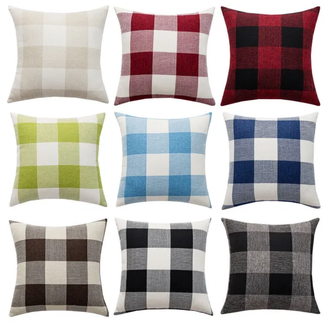 Tartan Check Cotton Linen Plaid Cushion Cover Throw Pillows Case 18inch 45x45cm