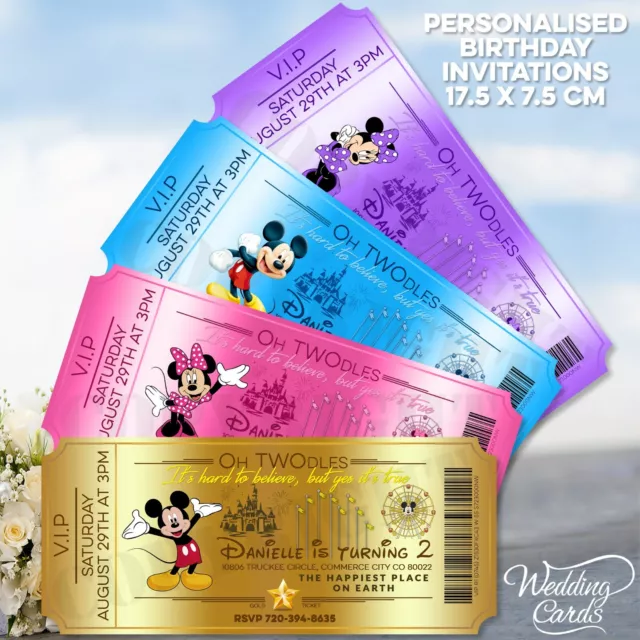 Disney Birthday Invite Card Invitation Ticket Mickey & Minnie Mouse Personalised