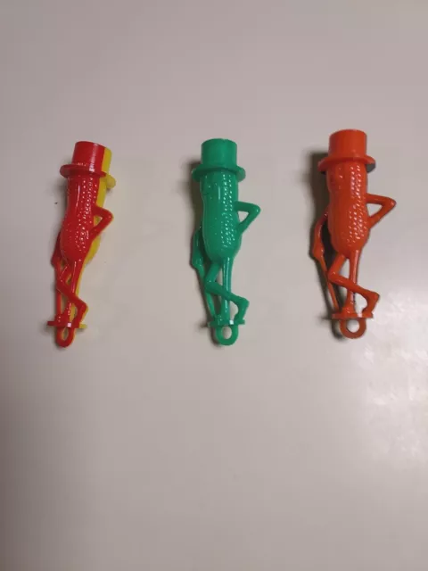 Vintage Lot Of 3 Two Rare Planters Mr. Peanut Plastic Whistles And 1 Kazoo