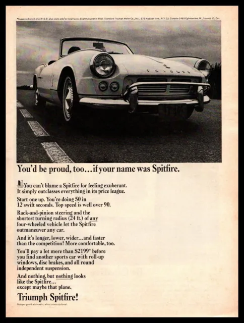 1964 Standard Triumph Spitfire Convertible Roadster $2199 Vintage Car Print Ad