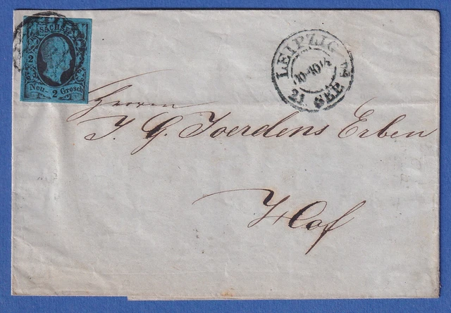 Sachsen 1854 Mi.-Nr. 7 als EF auf Brief aus Leipzig nach Hof