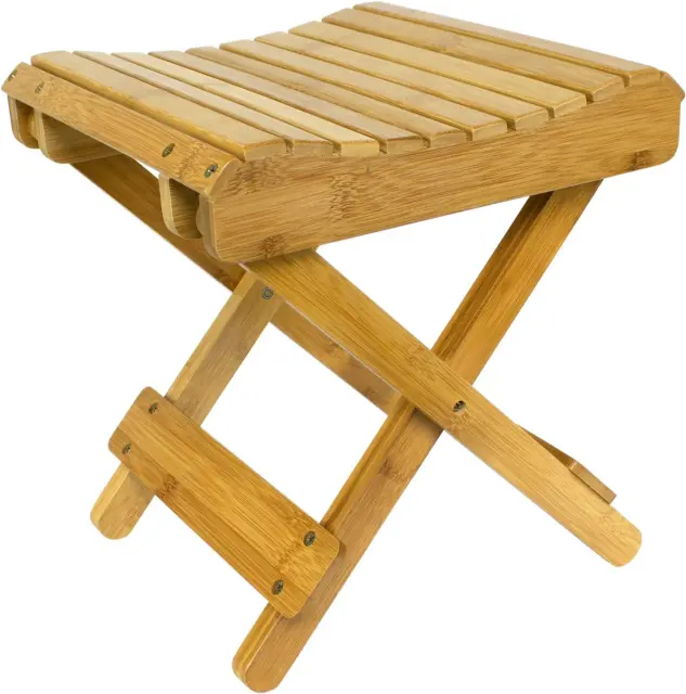 Bamboo Folding Step Stool Bench - Shower, Bath Chair, Assembled