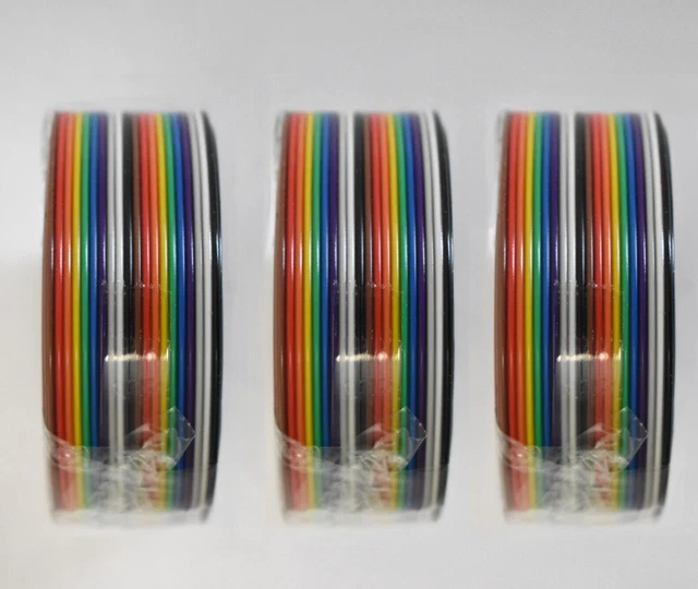 Eowpower 16.5Ft 5M 20 Pin Rainbow Color Flat Ribbon Cable IDC Wire Cable 3 Pack