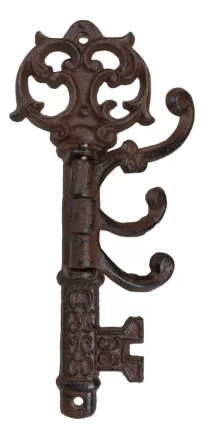 Pack of 2 Cast Iron Rustic Victorian Ornate Key Shaped Swivel Triple Wall Hook