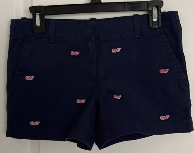 Vineyard Vines Girls Shorts Size 14 Navy Blue Pink Embroidered Whale Adjustable