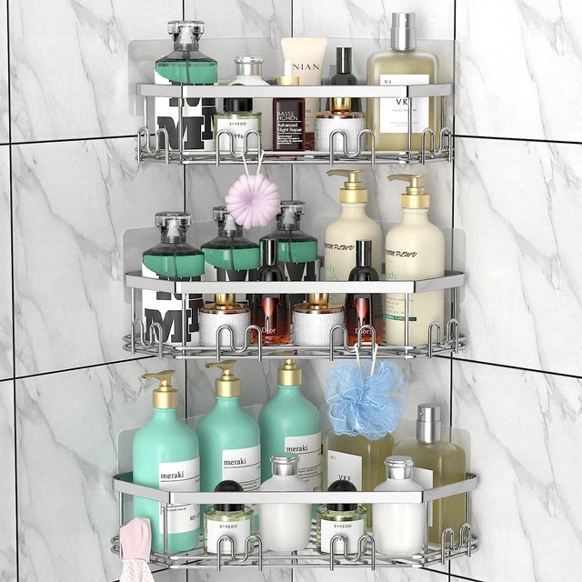 Corner Shower Caddy Shower Organizer Corner Shower Shelf with 12 Hooks 3-Pack