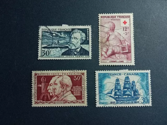 Sellos Francia Usados 1955 Cruz Roja, Verne, Canadá, Lumiere. Alto Valor