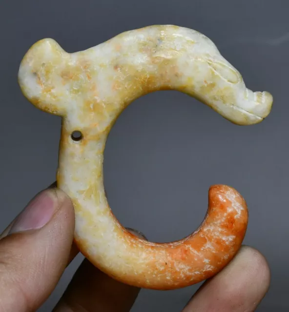 7.5CM Hongshan Culture Old Jade Carved Dragon Loong Hook Gou Amulet  Pendant