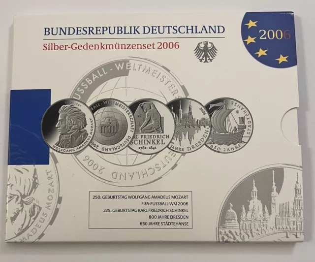 BRD - 5 x 10 Euro - Gedenkmünzen-Set 2006 - Silber - Spiegelglanz