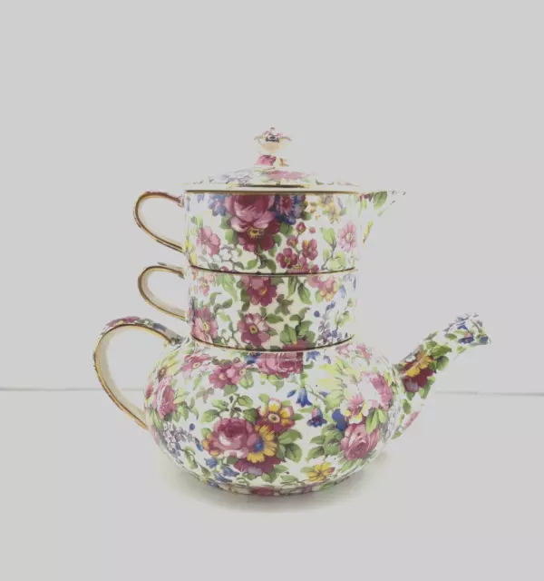 Royal Winton Summertime Chintz Stackable Stacking Teapot, Creamer and Sugar*