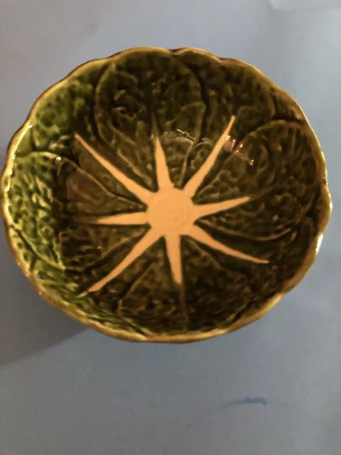 Green Cabbage Leaf Glazed Majolica Soup Cerial Bowl 6” Made In Portugal