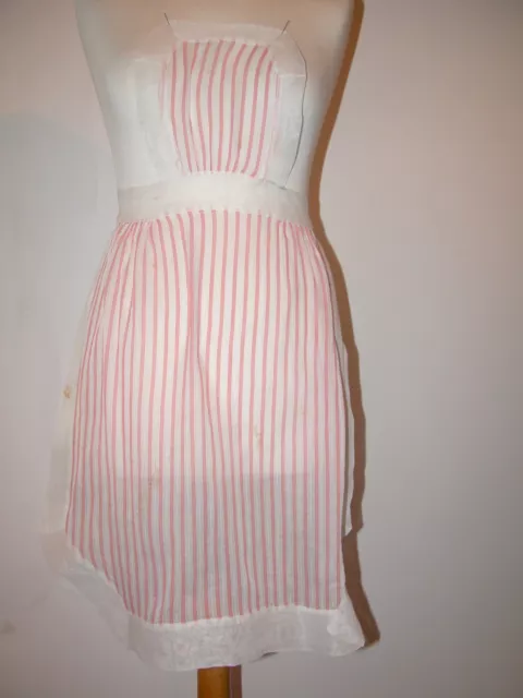 Authentic Vintage RED & WHITE STRIPE Cotton Voile Half Apron with Bib