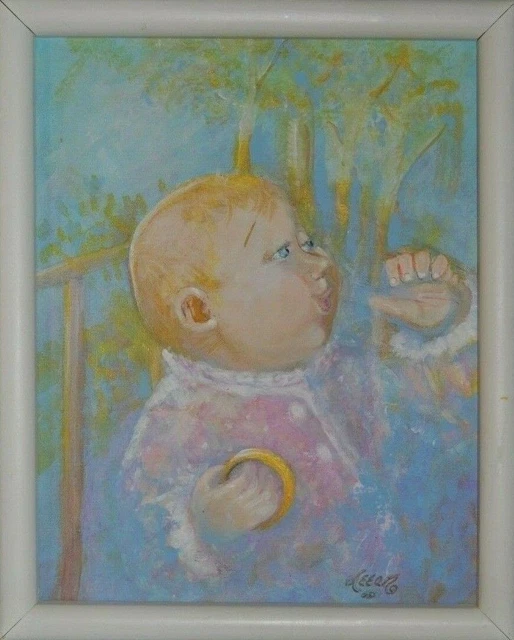 BABY GIRL Acrylic on Board by Artist Leean Swanson 11" by 14" White Framed