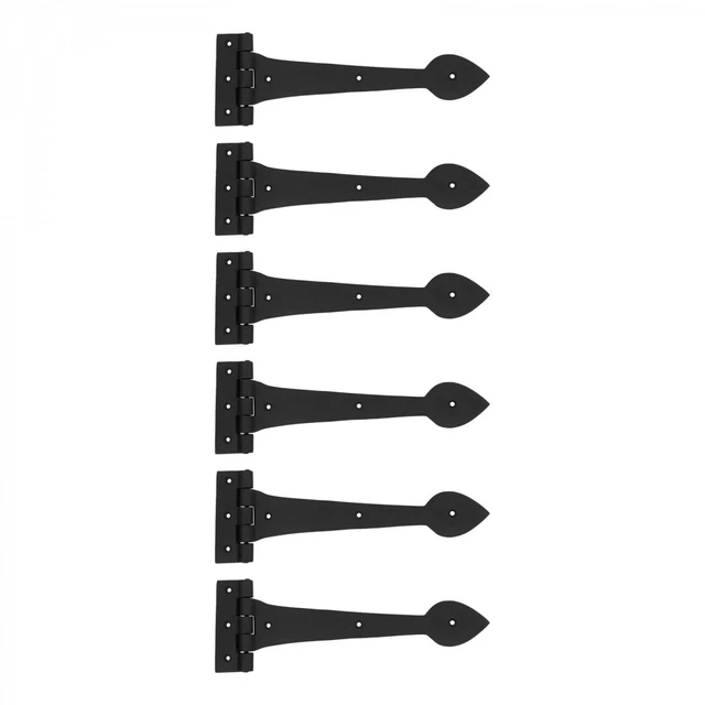 6 Pcs Black Door Strap Hinges Wrought Iron Strap Hinges Spaded Tip Gate Hinges