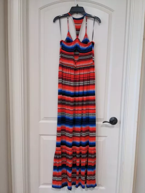 Felicity & Coco Red Blue Black Stripe Cut Out Maxi Dress, Small 2