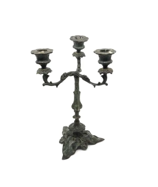 Antique Bronze French Louis XV Style 3 Branch Candelabra - Ornate Rococo Design