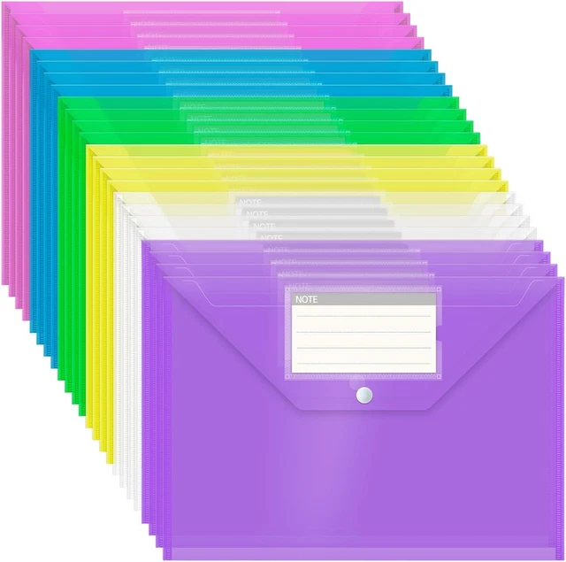 PLASTIC WALLETS 24 Pack A4 File Folders Clear Assorted Coloured ...