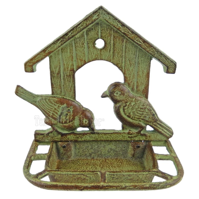 Cast Iron House Bird Feeder Heavy Duty Wall Mounted Verdigris Garden Yard Decor