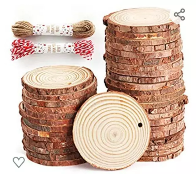 5 Pcs Natural Wood Slices 6-7cm Unfinished Predrilled Log Discs with Jute Cord