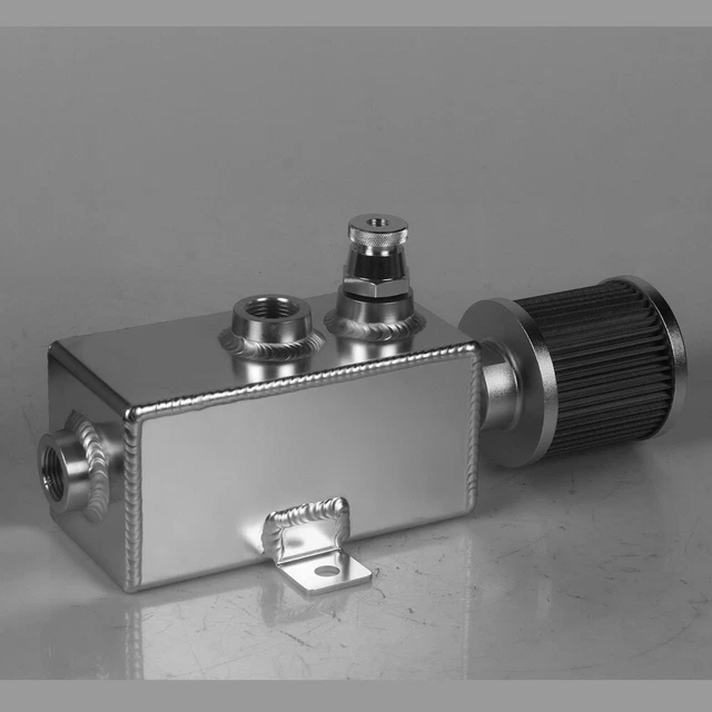 1L Universal Aluminum Oil Catch Can Tank w/ Breather Filter & Drain Tap Baffled