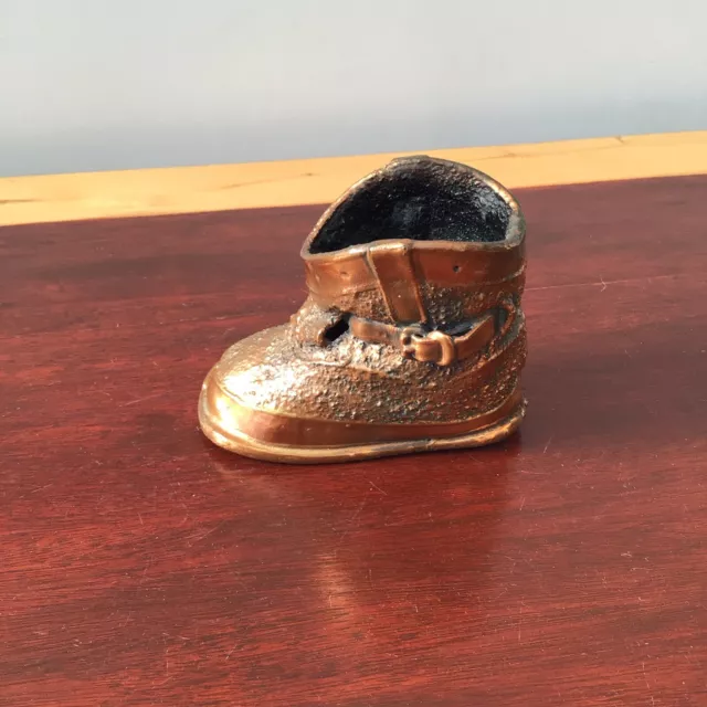 Vintage bronzed dipped baby shoe boot antique boy girl child paperweight planter