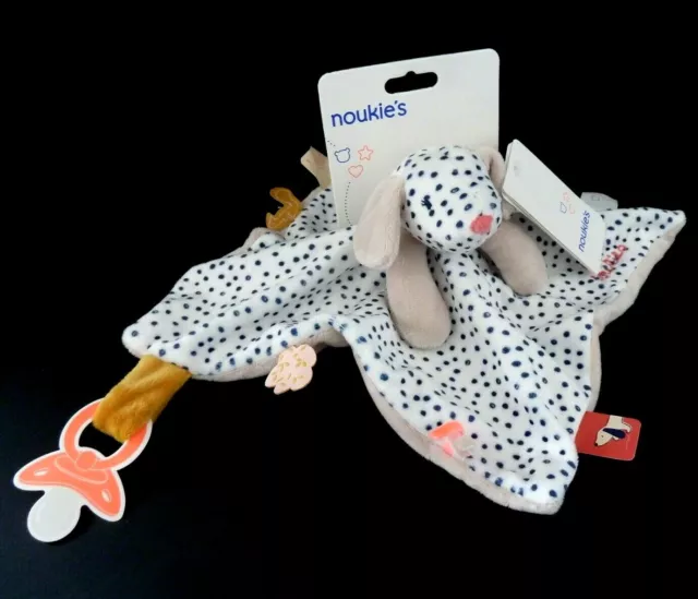 E6. Doudou Plat Noukie's Chien Tidou Amy & Zoe Blanc Pois Bleu Rose Jaune - Neuf