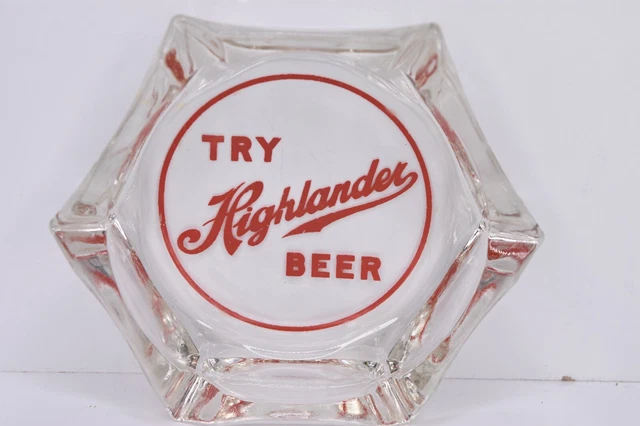 Vintage Highlander Beer Ashtray Missoula Montana Brewery Smoking Tray Glass Red