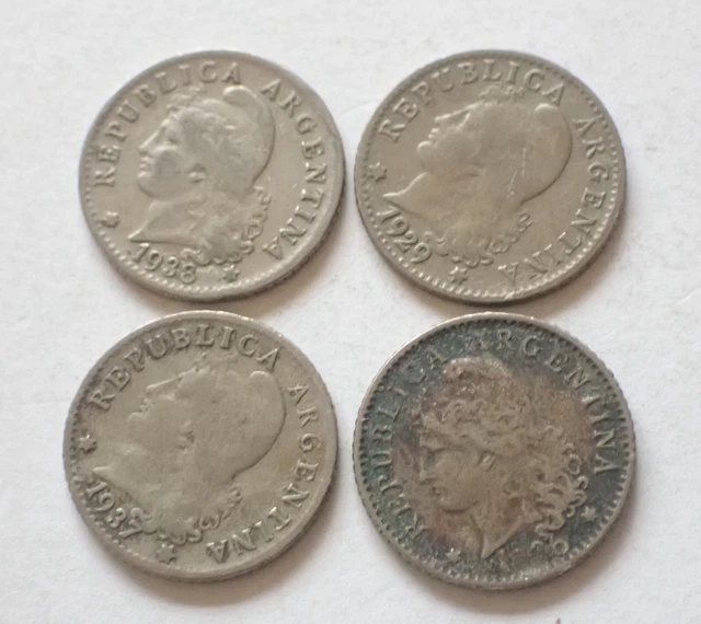 ARGENTINA 1929, 1936, 1937, & 1938 5 Centavos coins ~4 coins~
