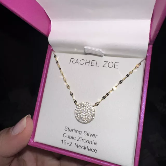 Rachel Zoe Sterling Silver Necklace Cz Crystals Evil Eye Pendant Gold Mini New