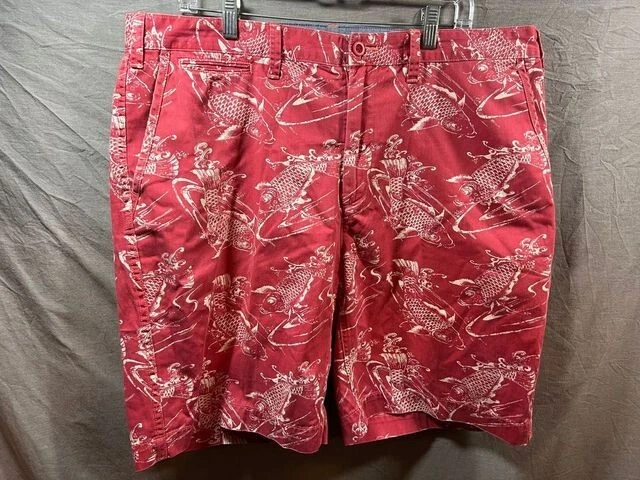 Ralph Lauren Shorts Mens 38 Red Chino Koi Zip Button Pocketed Men.
