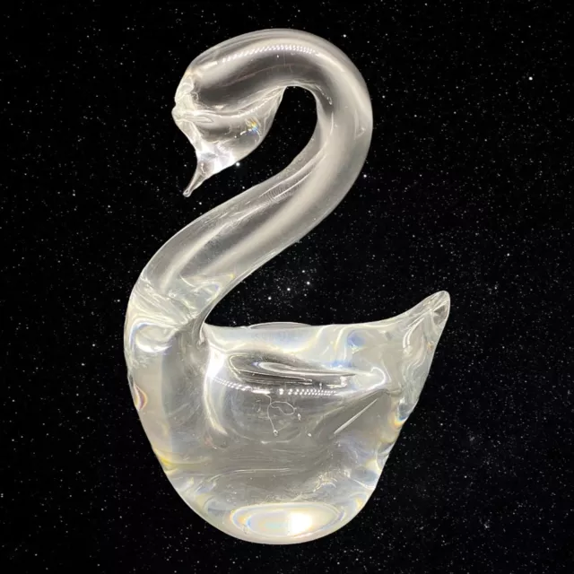 Vintage Art Glass Crystal Clear Swan Paperweight Figurine 4”T 3”W