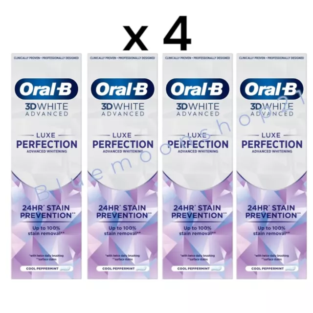 4 x 75ml Oral-B 3D White Luxe Perfection Toothpaste Whitening Enamel Protect