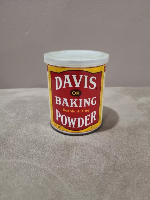 Vintage Small Davis Baking Powder Tin Can 1950s, 8 oz., All Metal