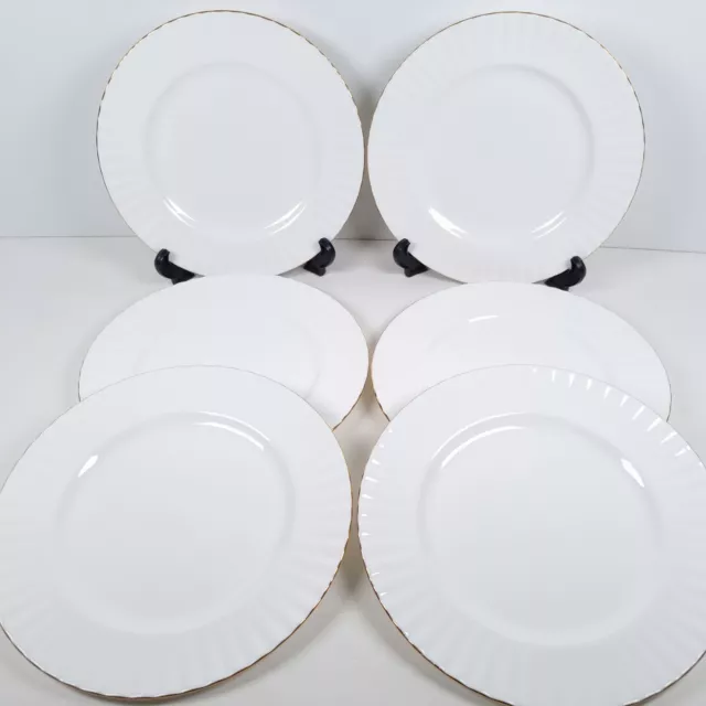 Royal Albert Val D'Or Dinner Plates 26.5cm Bone China White Gold Rim England x 6