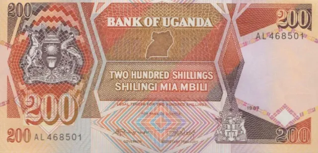 200 shillings UNC Banknote. single 200 Shillings note. Uganda 200 Shillings 1987