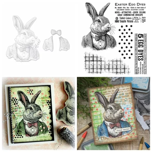 Happy Easter Rabbits Metal Cutting Dies Stamp Set DIY Scrapbooking Craft Album