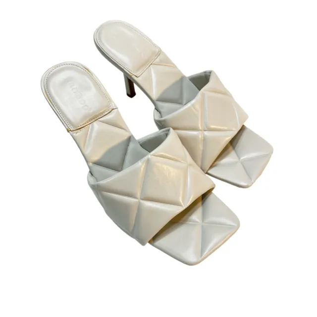 White Quilted Braided Open Square Toe Heeled Sandals Women’s  Sz 8