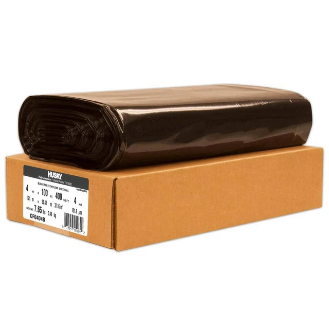 Plastic Sheeting 4 mil Black 4' x 100 Ft. Multi-Purpose Heavy Duty Vapor Barrier