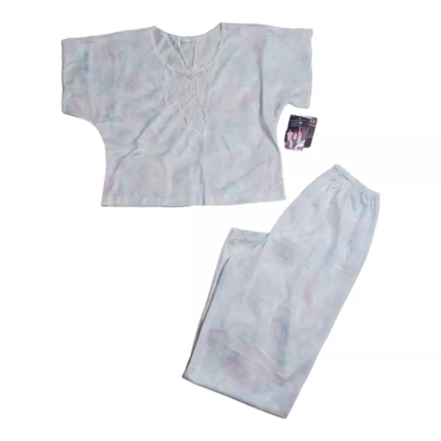 Vgt Sears Two Piece Pajama Set Antron Nylon Sheer Lace Trim Shirt Pants XS 4-6 2