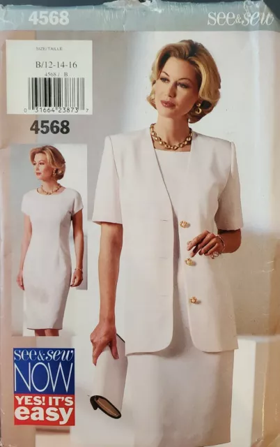 Butterick See & Sew pattern 4568 Misses' Jacket & Dress size 12, 14, 16 uncut