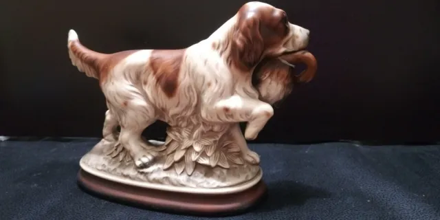 Vintage Signed M. Takai Figurine Hunting Dog Holding Pheasant
