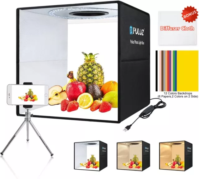 16" 12" PULUZ Portable LED Photo Light Box Tent Cube Studio Photography 30 40cm