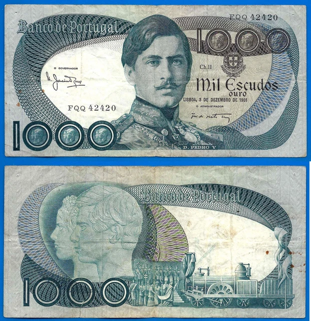 Portugal 1000 Escudos 1981 Prefix FQQ Pedro Train FREE Shipping Worldwide