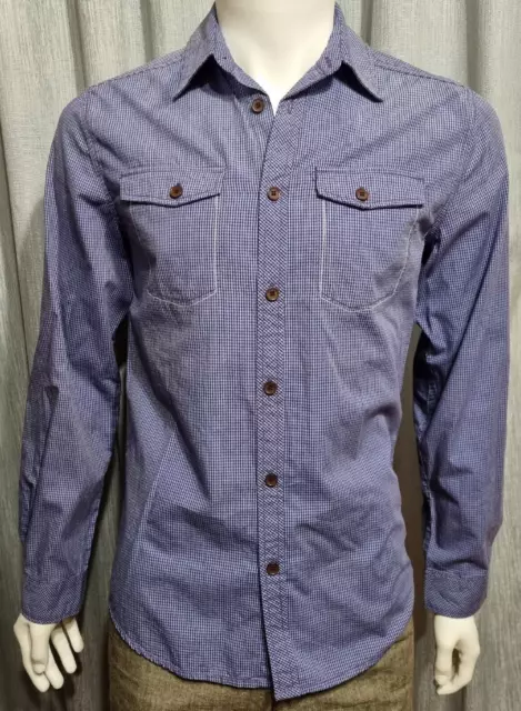 Maxx Mens Shirt XS/87 Purple Checkered Long-Sleeve Front Pockets Casual Top