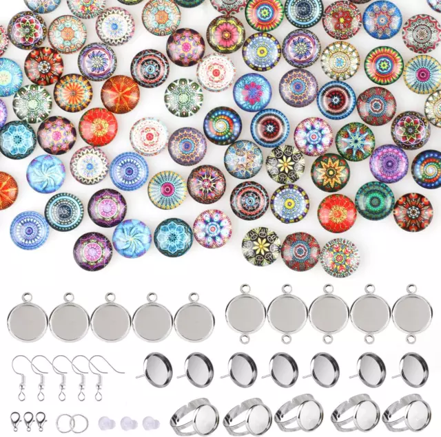 100 Stück Glas Cabochon Bedruckte Bastelset Erwachsene Diy Schmuck Set, Cabochon