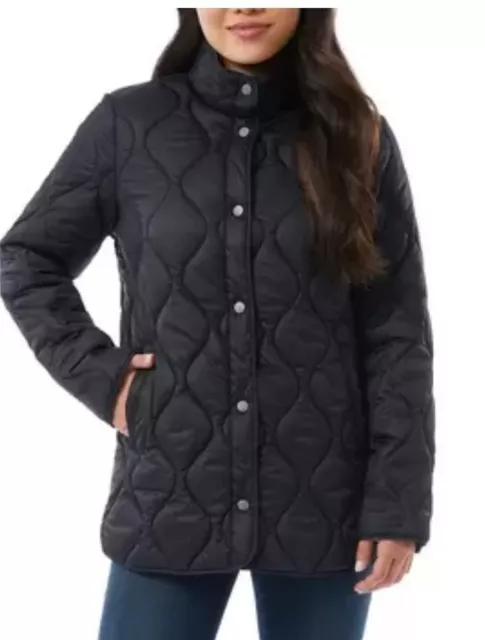 32 Degrees Women's Quilted Mockneck Fully Lined Snap Jacket Coat Black, Size L