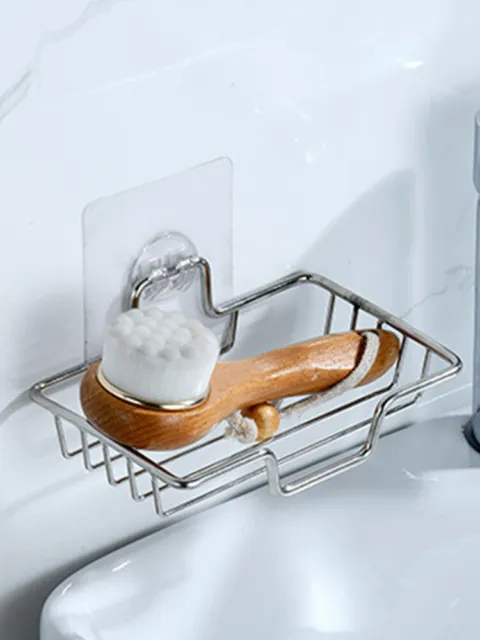 [jichiw] Soap Rack Stainless Steel Wall Soap Holder Soap Sponge Dish Bathroom A