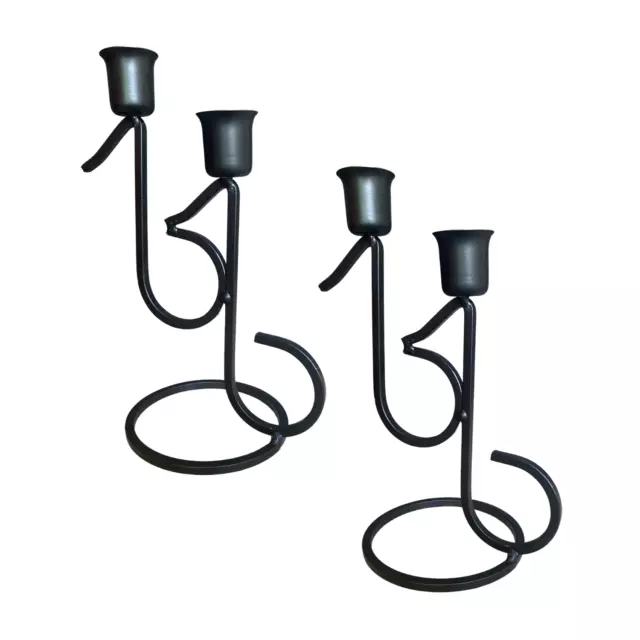 Juego de 2 candelabros de metal para velas cónicas candelabro decorativo (negro)