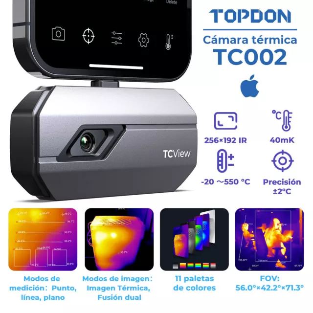 TOPDON TC002 Cámara térmica infrarroja Termómetro IR Alto calor 256*192 <40mk