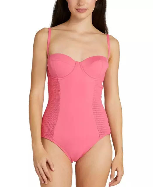 Kate Spade Women's Pink Cloud Smocked Underwire One-Piece Swimsuit Size M